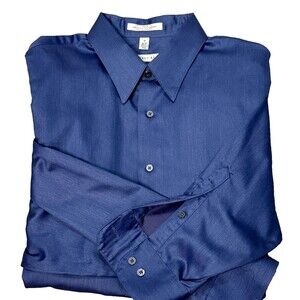 Geoffrey Beene Blue Shirt Men 17 36/37 Winkle Free Dress Sateen‎ Career Office